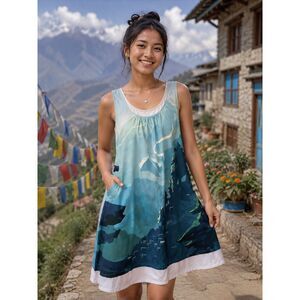 MISSLOOK A-Line Mountain Vista Scenic Dress Sleeveless Artsy Size Small